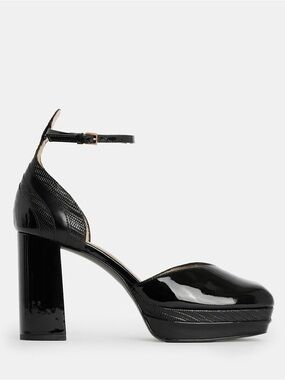 All Saints that Tiffany Black Patent Platform Ankle-Strap Block Heels